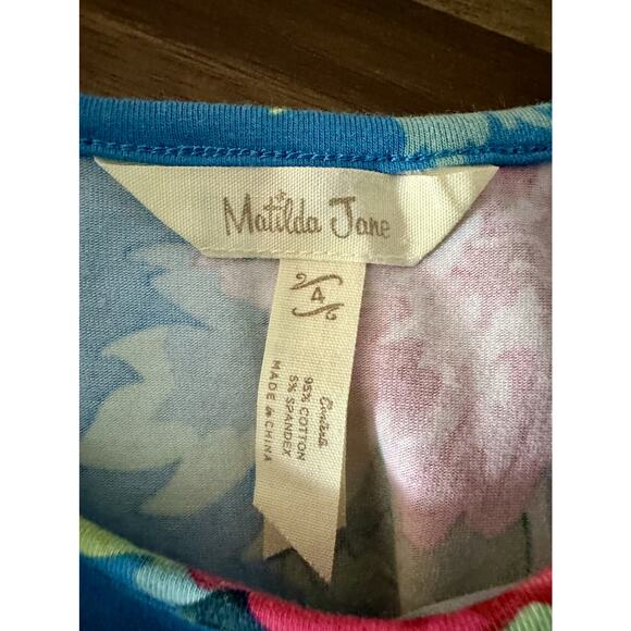 Matilda Jane Camp MJC Blossom Pie Blue Pink Knit Short Sleeve Tiered Dress 4 - Picture 4 of 7